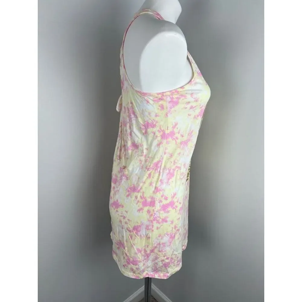 Miken Swim Yellow Pink Tie Dye Gold Beach Print Swim Cover Up Small